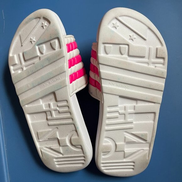 Pink and White Adidas Slides with massage nubbs. Kids Size 3 - Picture 2 of 5